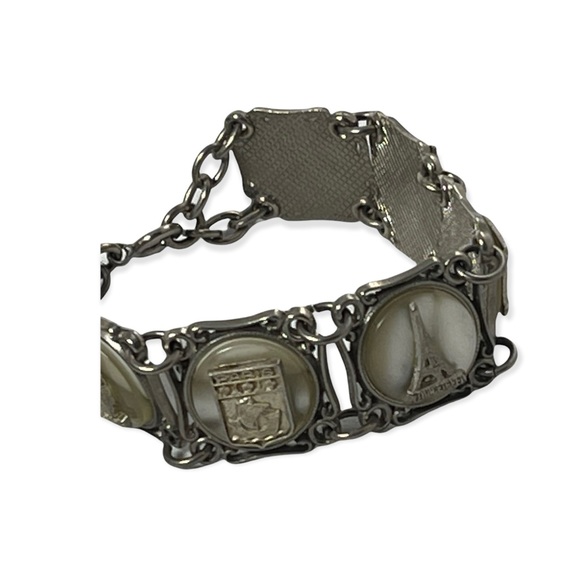VTG silver PARIS FRANCE FRENCH Eiffel tower lucite link panel tourist bracelet - Picture 12 of 12